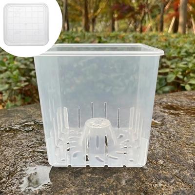 Square Clear Flower Pots Ventilated Drainage Holes with Trays Breathable Seedling Cups Thickened Plastic Root Control Pot