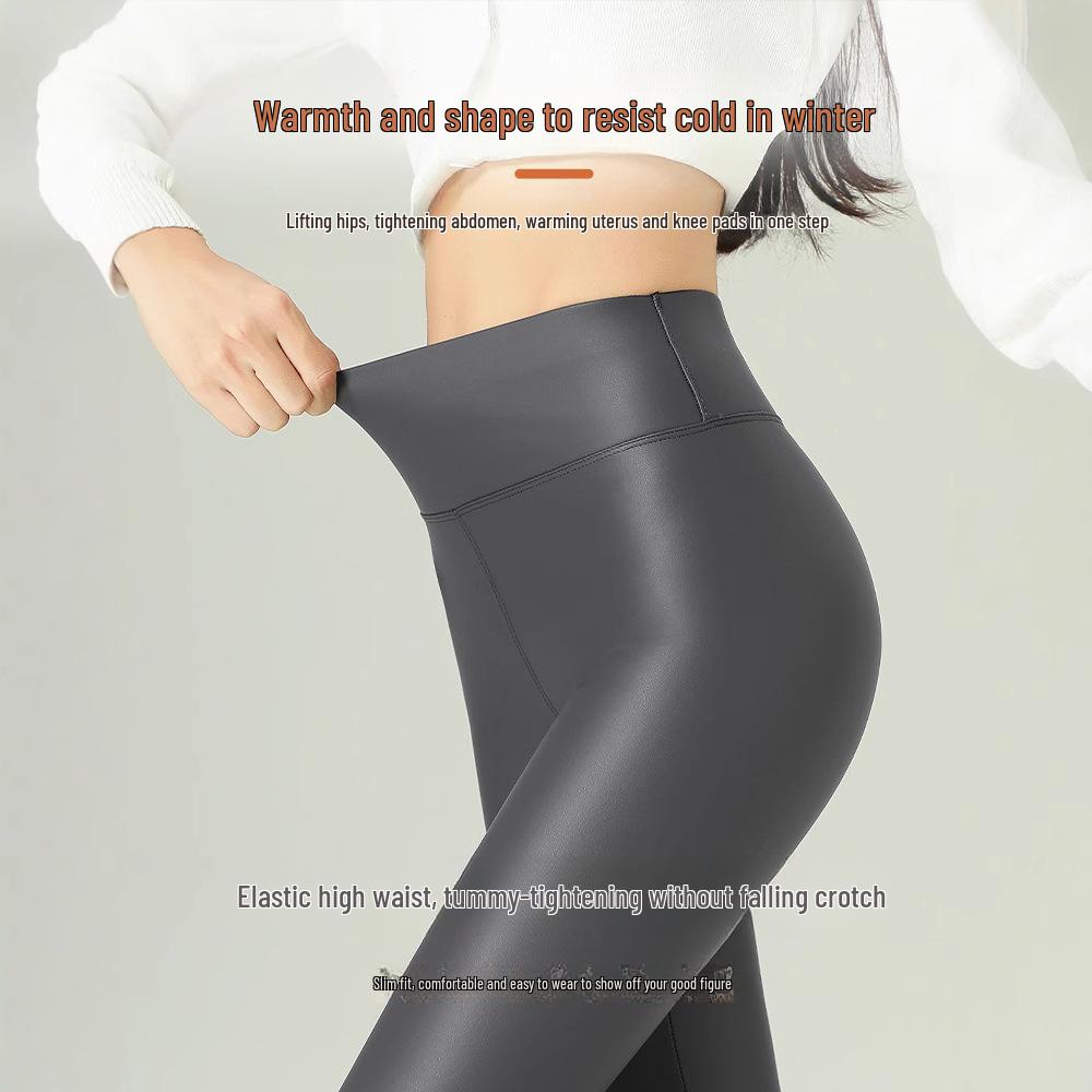 Nové podzimní/zimní legíny s vysokým pasem z dětské PU kůže, zateplené fleecem