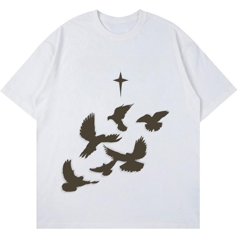 2025 Nova T-Shirt Casual de Manga Curta Estampa Algodão Corte Regular Gola Redonda Respirável Solta Unissex Camiseta Roupas Masculinas Femininas Anime