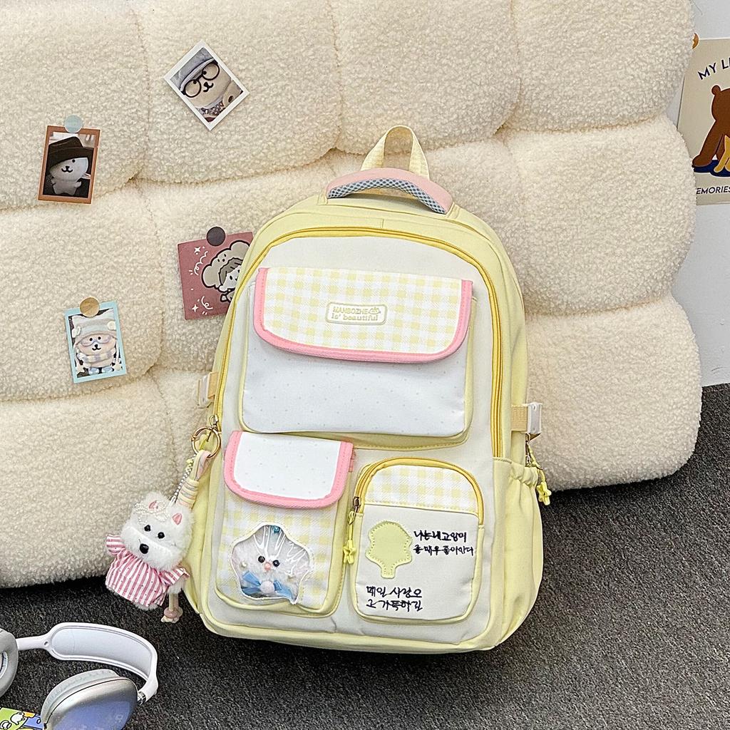 Schoolbag Japanese-style INS custard plaid campus backpack for primary and secondary school girls, commonly used for daily classes and summer