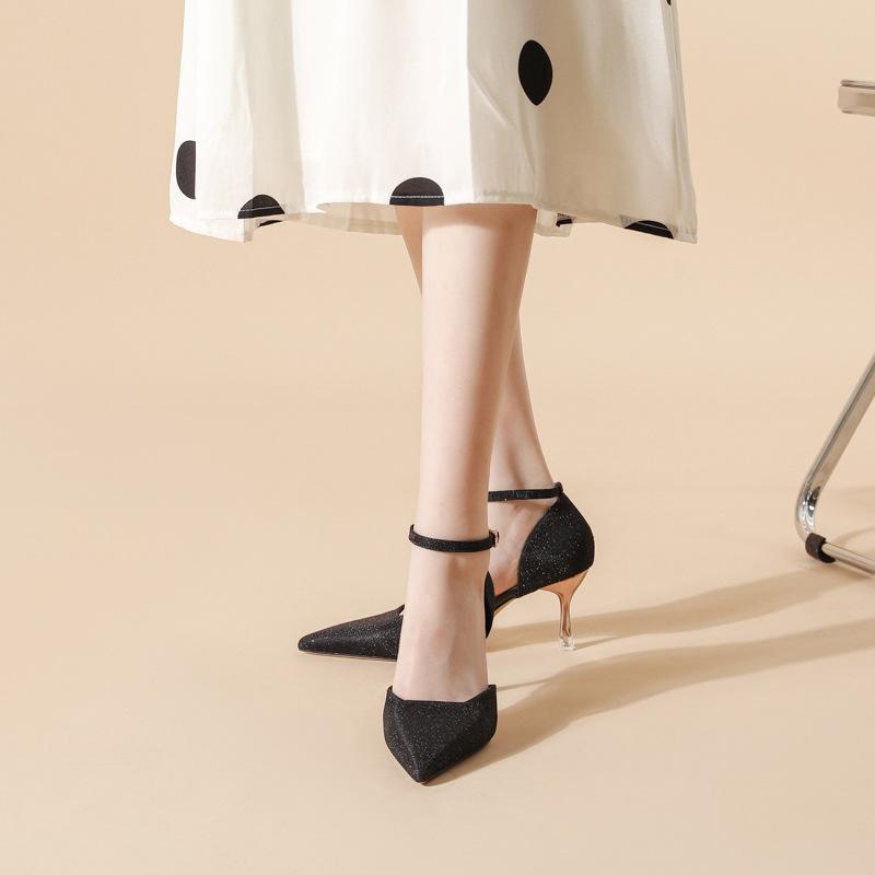 2024 New High-heeled Shoes Can Be Worn Daily with Pointed-toe Single Shoes Women's Medium-heeled One-line Bridesmaid Shoes