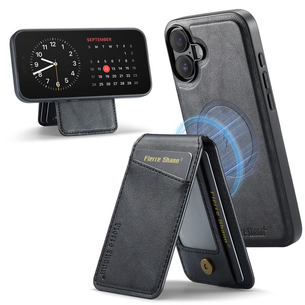 FIERRE SHANN 025 Style For iPhone 16 Case Leather+TPU Detachable Card Slots Phone Cover