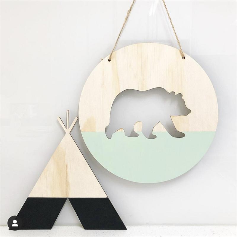 1pc Circle Wooden Bear Pendant Ins Style Polar Bear Pendant Creative Nordic Style Wall Hanging Decorations Home Decoration