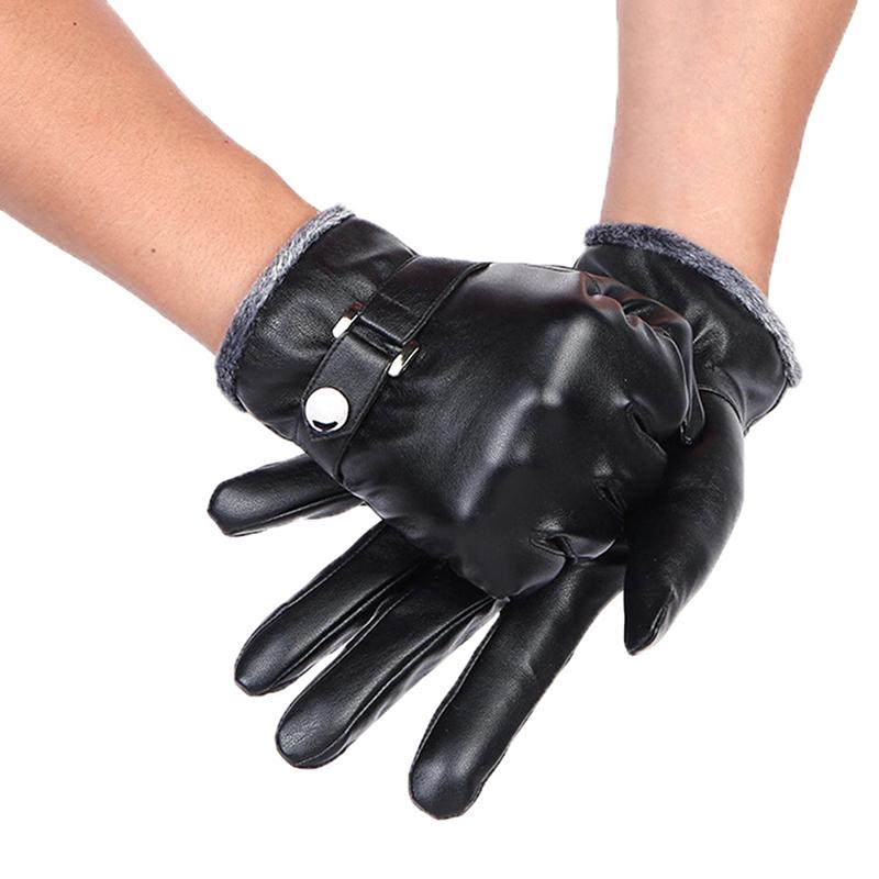 Buy Men Winter Leather Gloves Button Warm Mittens Luxurious Pu Leather