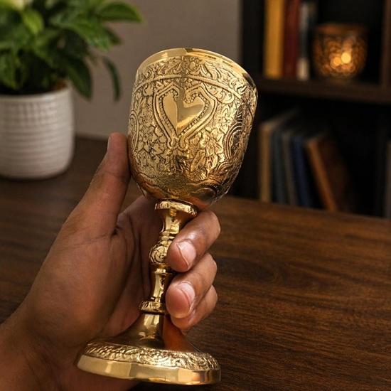 Handcrafted Brass Goblet – Ornate Medieval Chalice, Vintage Wine Cup, Renaissance Decor
