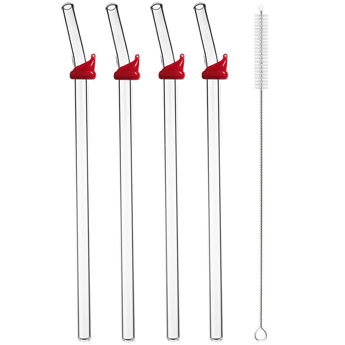 

4Pcs Christmas Glass Straw Milk Tea Juice Cocktail Straw with Brush High Christmas Borosilicate Glass Straw Set Bar Accessories
