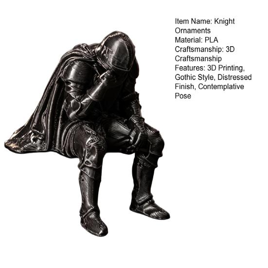 Medieval Knight Statue 3D Printed Statue, Meditating Figurine with Armor Cloak, Meditative Warrior Vintage Gothic Desktop Art Ornament for Bookshelf