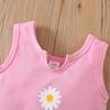 Girls 2 Piece Outfit 1-8Y Pink Sleeveless Tank Top with Striped Shorts Set Kids Summer Floral Clothing Sets
