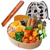 Pattern Drawstring Bento Box with Drawstring 1 550ml with Elastic White Wood Grain Made In Microwave and Dishwasher Antibacterial Treatment No