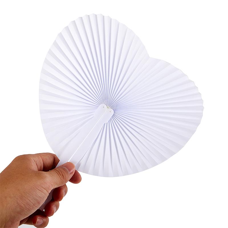 White Folding Paper Fans Heart Shaped Assortment With Plastic Handle For Diy Wedding Favor Party Bag Filler