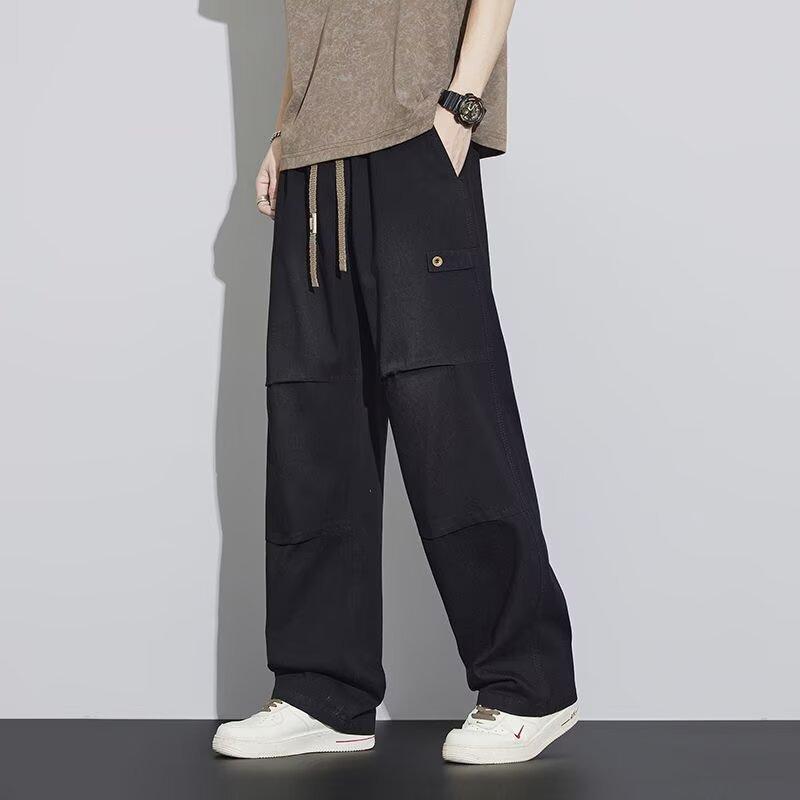 Men's Cargo Jeans Spring Summer Wide Leg Denim Pants Straight Baggy Jeans Asian Size