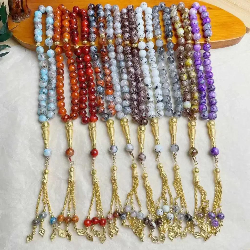 10mm 33pcs Glass Tassel Turkish Muslim Rosary Islamic Prayer Beads Bracelet for Women Jewelry Tasbih Tasbeeh Allah Mohammed