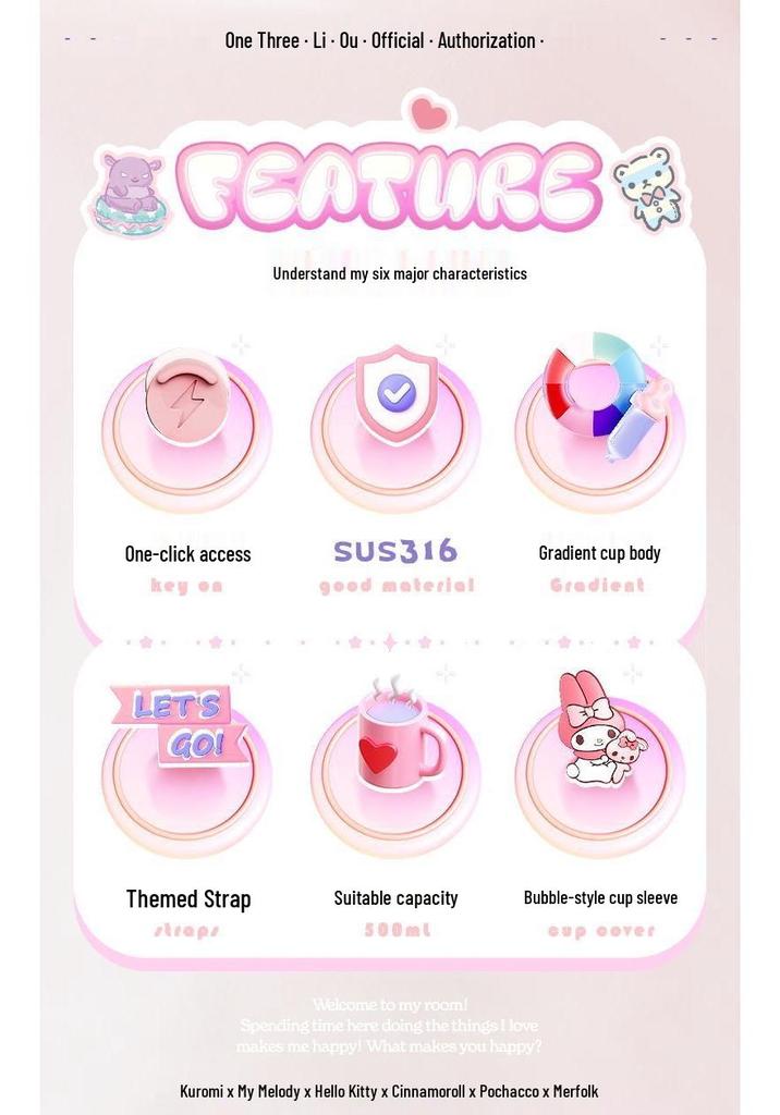 Sanrio Kuromi 316 Food-Grade Thermos Water Bottle for Kids