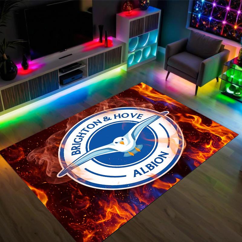 Brighton & Hove Albion Football Design Crystal Velvet Carpet Cozy Non?Slip Printed Rug For Bedroom Living Room Entrance
