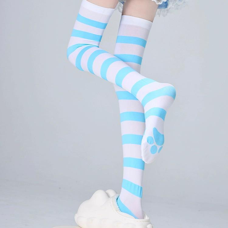 Sametové pruhované kočičí tlapky - černé, růžové, modré, bílé - Anime Cosplay Lolita styl