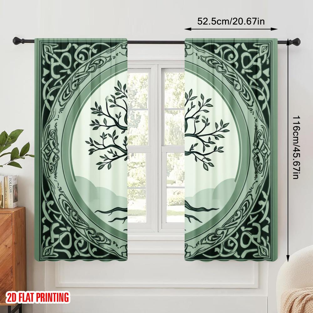 2 Stück, 2D-Flachdruck Beliebte Vorhänge Keltischer Baum Kreis Polyester Einfache Installation (ohne Stange) Festlich für Küche, Schlafzimmer &