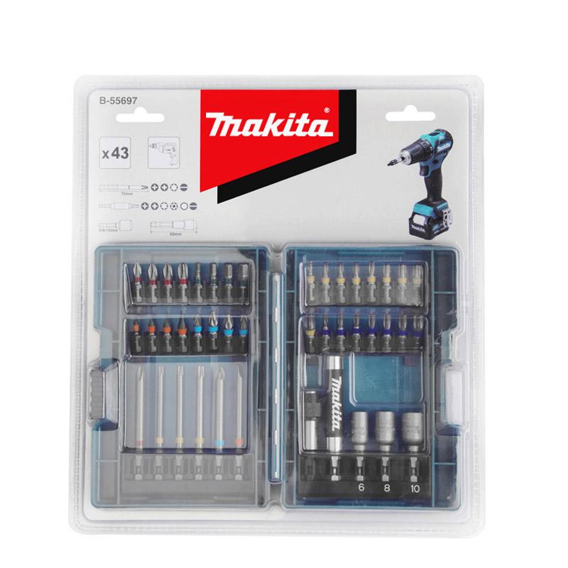 Makita B-55697 Elektrischer Schraubendreher-Bit-Satz, 43-teilig, farbcodiert, Kreuz-Blumen-Typ, Innensechskant-Bit, Aufsätze für Elektrowerkzeuge
