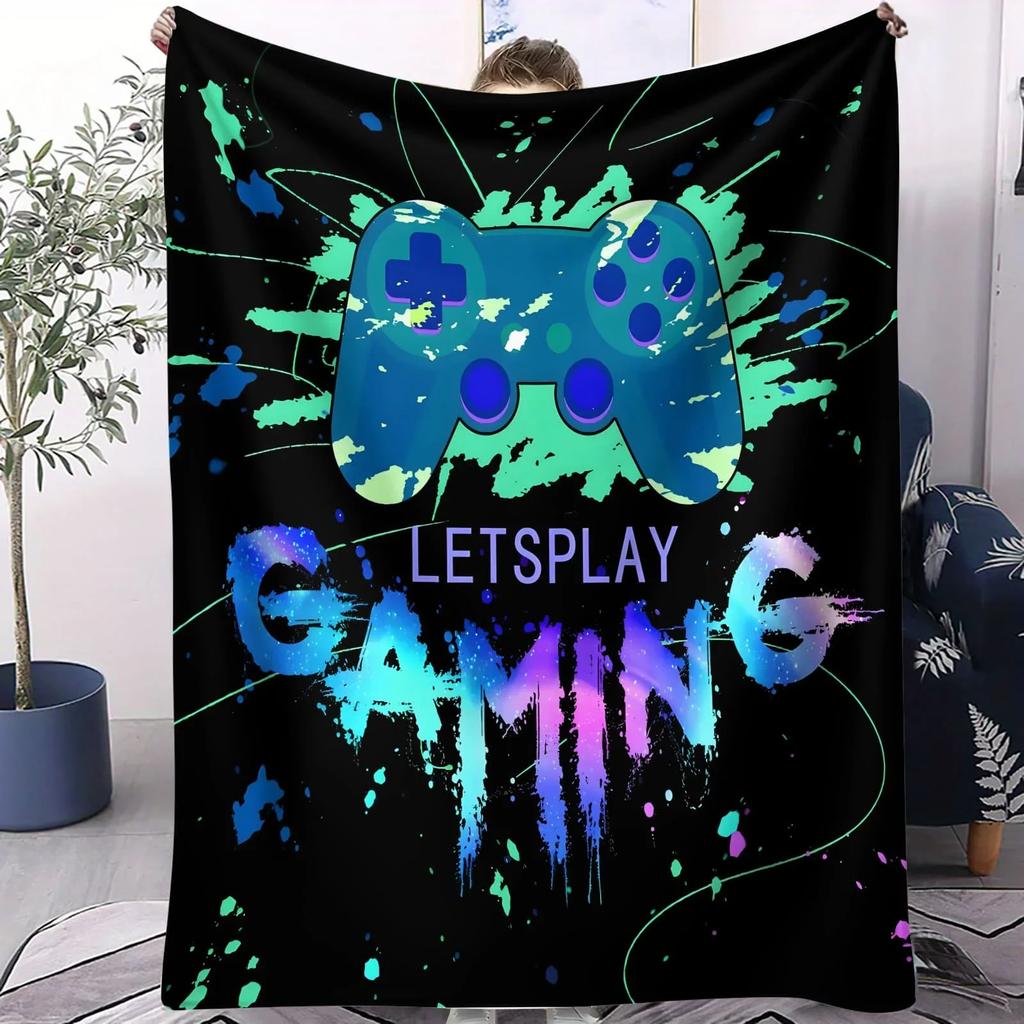 TwoTone Lightning Gaming Controller Blanket ESports Fleece Throw for Beds Sofa Gaming Room Decor Adults Cozy Warm Gift