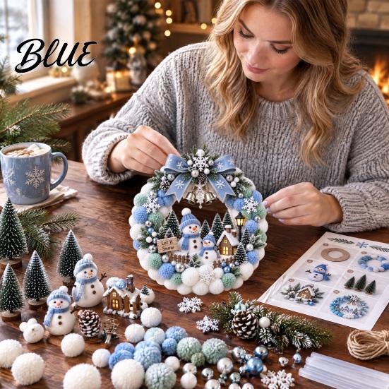 Beginner Craft Sets with Plush Kit Pom-Pom Wreath DIY Christmas Pompom Making Kit Balls Art