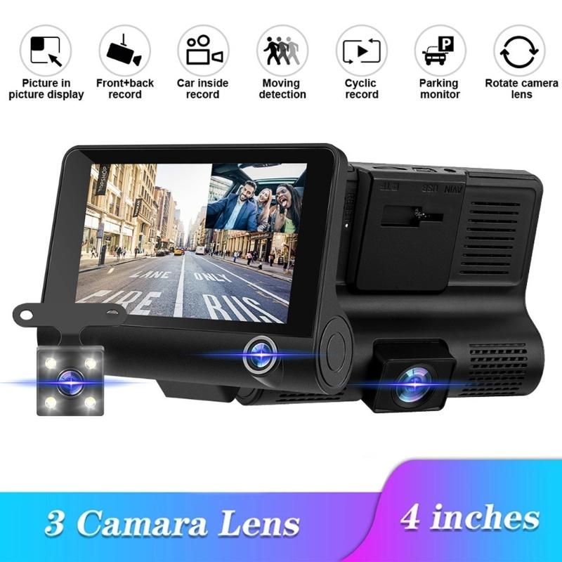 DVR 3 Cameras 4.0 Inches Dash Cam Car Full High-Definition Video Recorder Auto Registrator Dash Cam with 3 Ways Cameras