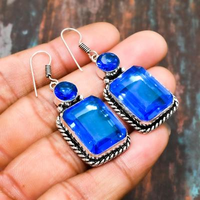 Lovely Swiss Blue Topaz, Gemstone Handmade 925 Sterling Silver Jewelry Earring