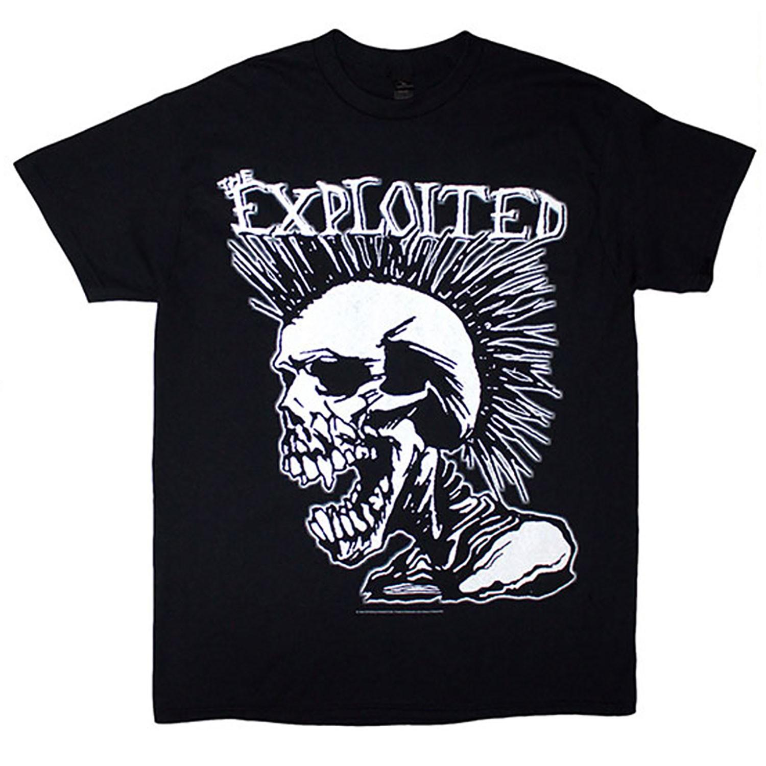 Men s Exploited Mohican Skull T-shirt Large Black M