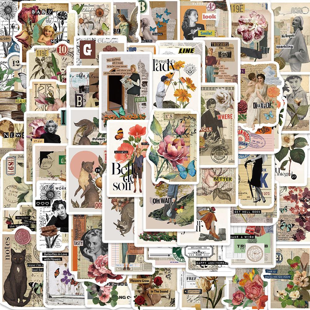 53 Retro Sticky Notes Graffiti Stickers Personalized Decorative Guitar Notebook Suitcase DIY Waterproof Stickers