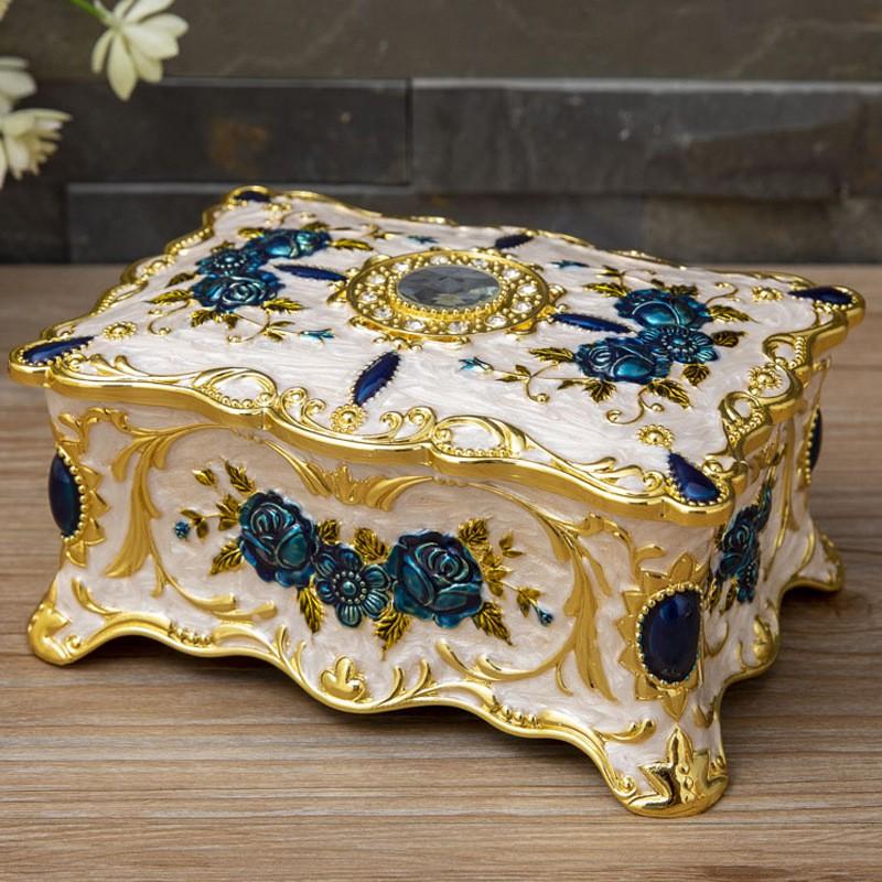 Elegant Zinc Alloy Jewelry Box With Rhinestone Decor Multi-Layer Compartment Storage Women Gold/ Finish