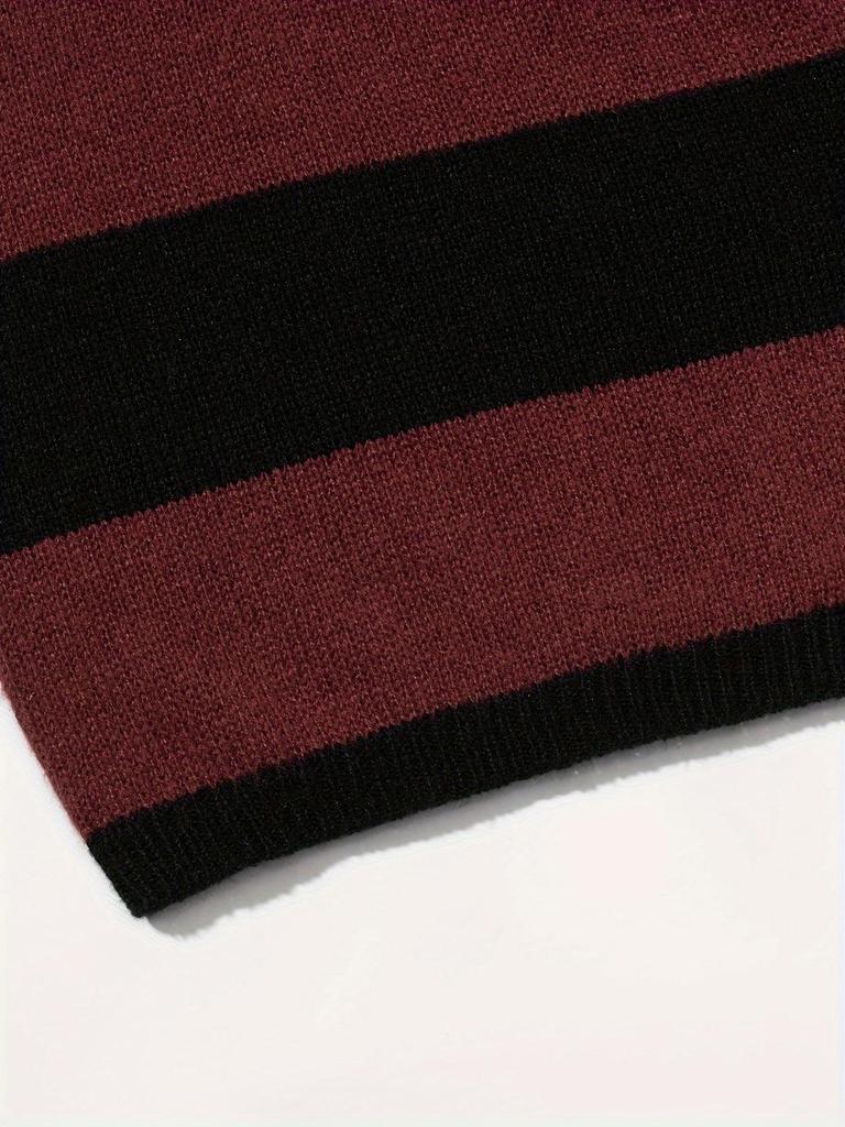 Men's Retro Wool Knitwear: Color Block Striped, Round Neck, Soft & Cozy, Loose Fit, Autumn/Winter Edition.