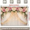 Pink Rose Curtain Wedding Tapestry, Floral Fairy Light Background Cloth, Romantic Party Backdrop