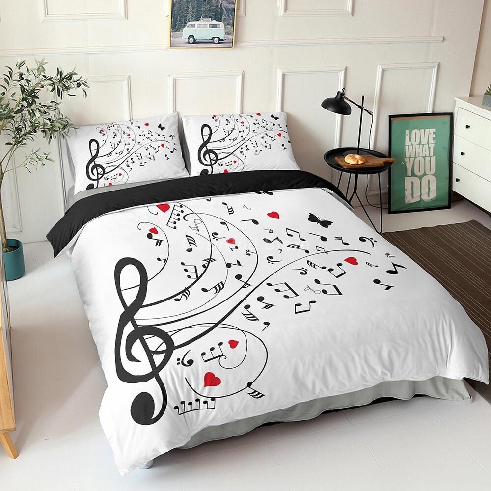 Music Note Bedding Set Black White 3d Duvet Cover Sets Comforter Bed Linen Twin Queen King Single Size Musical Instrument Piano