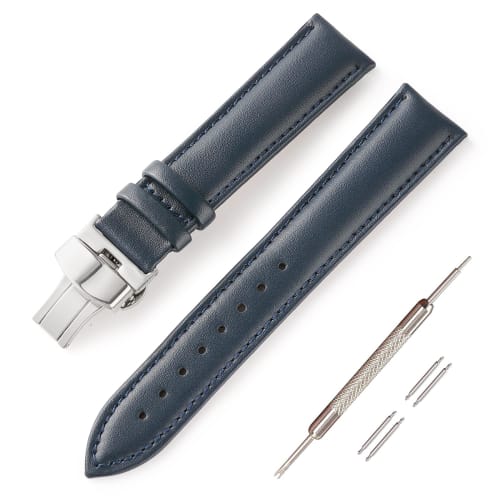 

Jumpsunfun 22мм Ремешок для часов из натуральной кожи с D-образной пряжкой, Сменный ремешок из телячьей кожи, Темно-синий
