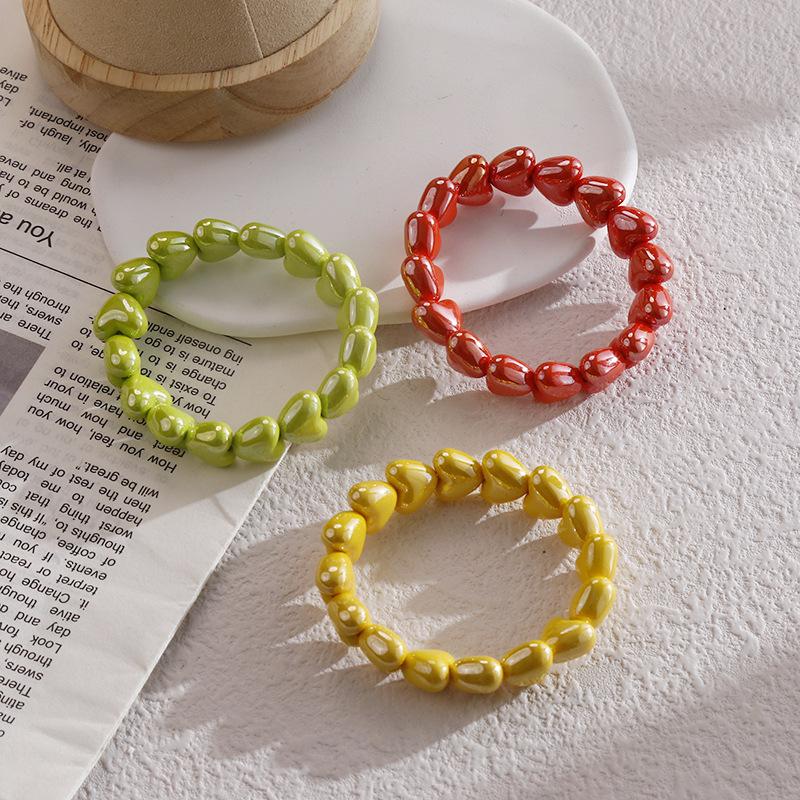 1 Pcs Colorful Heart Beaded Bracelets Retro Cute Women Jewelry Gift Bangles Valentine Gift