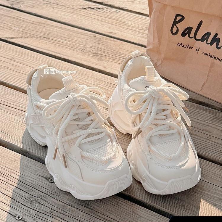 Dad Shoes Women's 2025 Spring and Summer New Popular Mesh Shoes Women's Breathable Mesh Shoes Platform White Shoes Sneakers