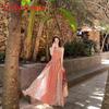 Polyester Lace Beach Dress With Spliced Design For Summer Vacation And Sunset Walks