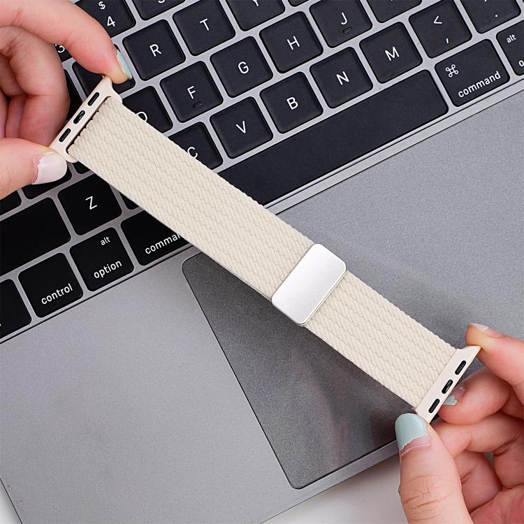 Single Color Magnetic Snap Four Strand Elastic Nylon Watch Band For Apple Watch 38/40/41/42/44/45/46/49mm, Adjustable Breathable Strap