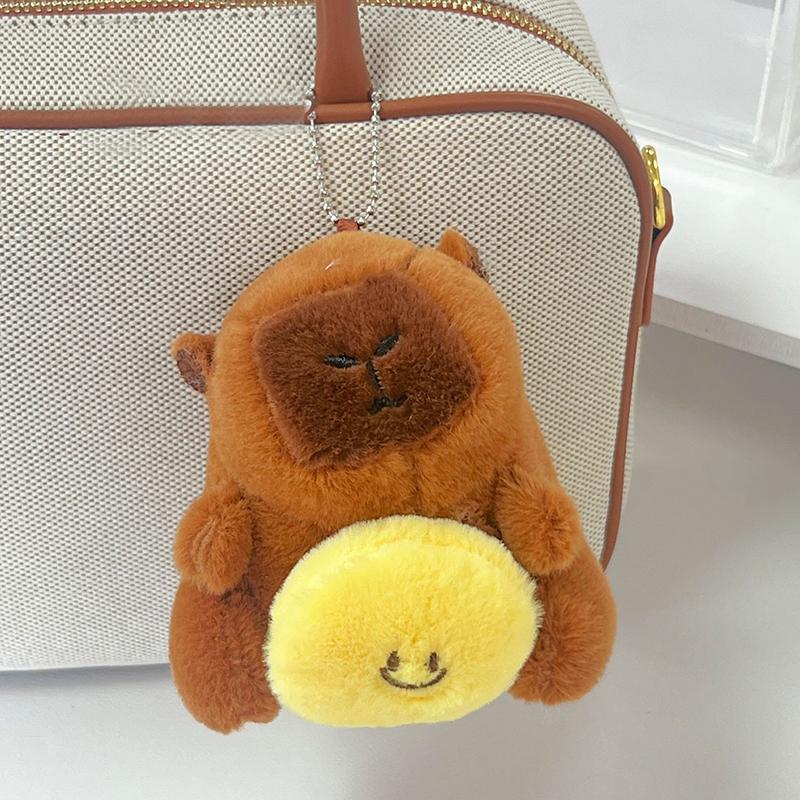 Cartoon Plush Badminton Tennis Capybara Keychain Fluffy Cute Creative Soft Stuffed Doll Pendant Backpack Decorative Accessories