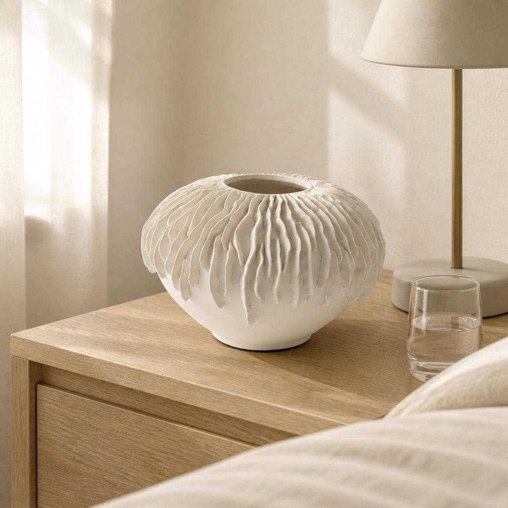Textured Ceramic Vase with Raised Ridges Organic for Guesthouses