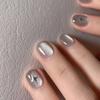 Grey Fake Nails with Flash Cat Eyes Natural Unbreakable Nail Simple Wear for Fingernail DIY Decoration