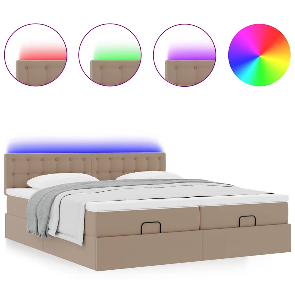 Ottoman Bed with Mattresses and LEDs Cappuccino 180x200 cm Artificial Leather