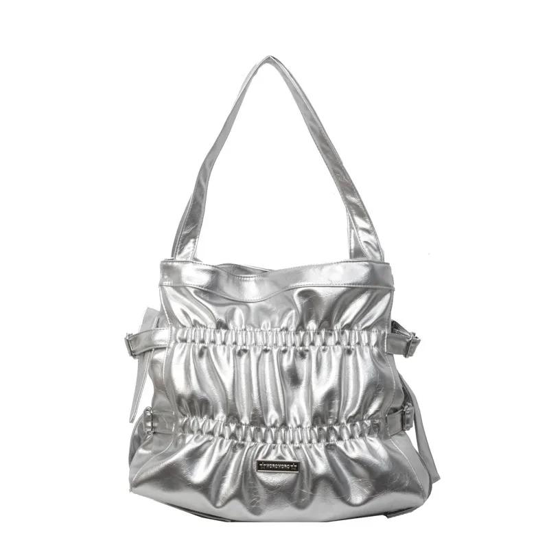 

Модная женская сумка через плечо для отдыха на подмышке, женская сумка-ведро, маленькие сумки-тоут one size серебряный