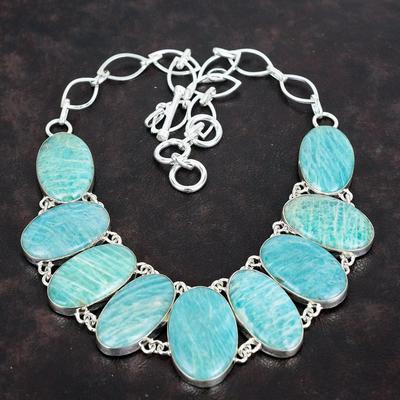 Amazonit Edelstein Halskette 925 Sterling Silber Halskette verstellbare Kettenhalskette natürlicher Amazonit Schmuck Geschenke für sie handgefertigte Halskette