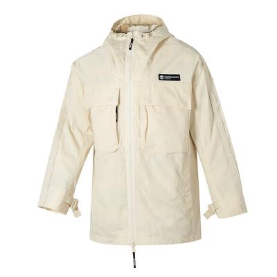 Solid Color Comfortable Hooded Casual Multi-Pocket Jacket Men Jackets Beige A5ZVWCR3