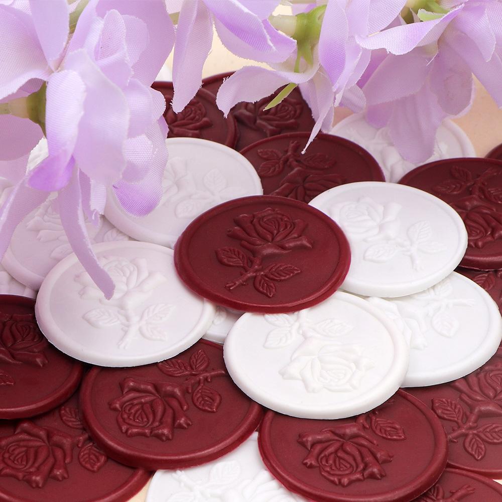 50Pcs Rose Wax Seal Stickers, Round Roses Seal for Envelope, Easy To Use and Good Adhesion Envelope Stickers, Wedding Invitation