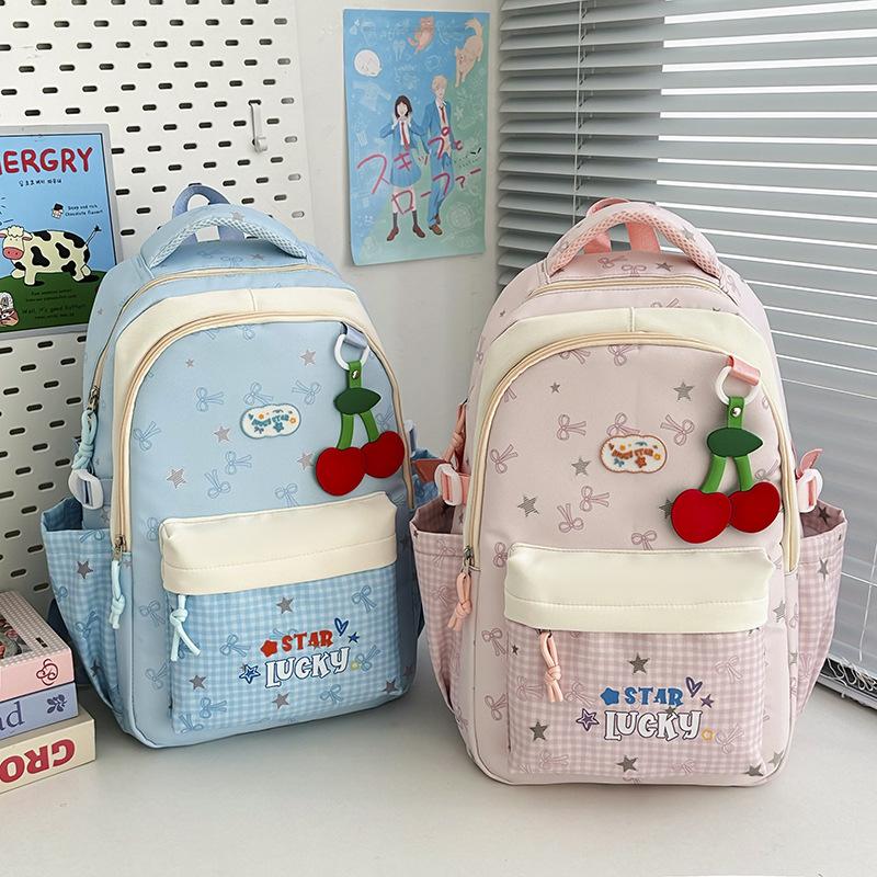 Schoolbag Korean cute junior high school high school student schoolbag small fresh star plaid backpack high value lightweight backpack