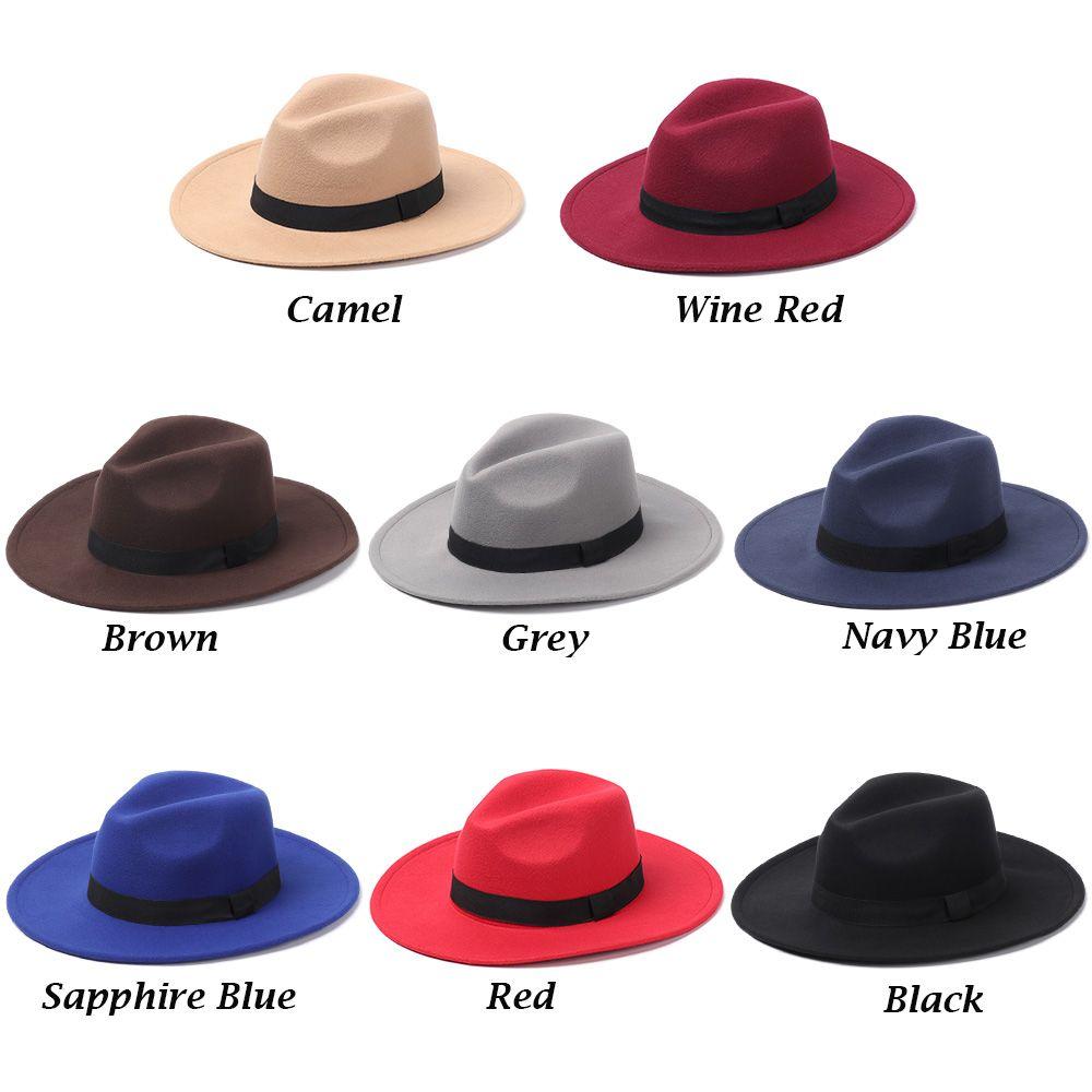 Women Men Vintage Stage Performance Wide Brim Woolen Panama Jazz Cap Cowboy Hat Fedora Hat