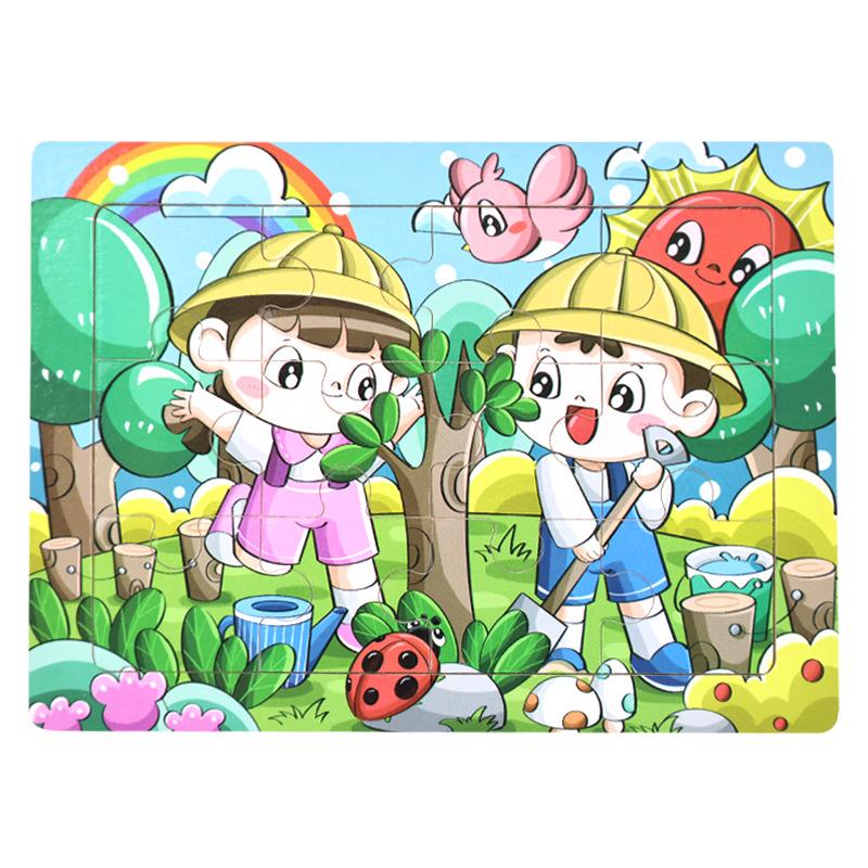 12 Wooden Puzzles, Educational Toys for Children, Early Education Cartoons, Animals, Traffic Cognition, Flat Wooden Puzzles