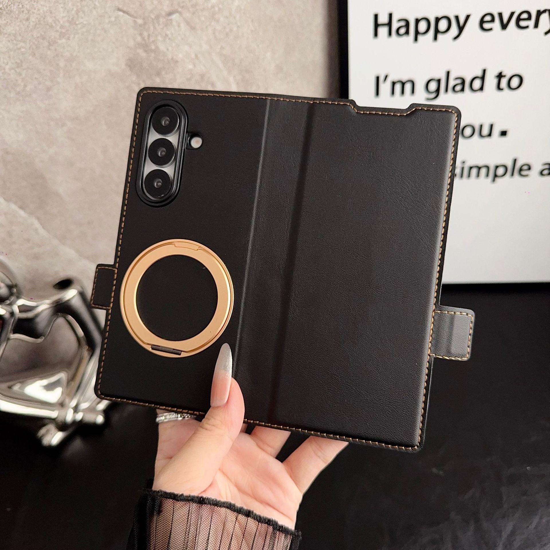 

Шкіряний чохол для телефону Samsung Z Fold7/Z Fold6 з підставкою, слотом для карток та магнітною застібкою zFold6 чорний