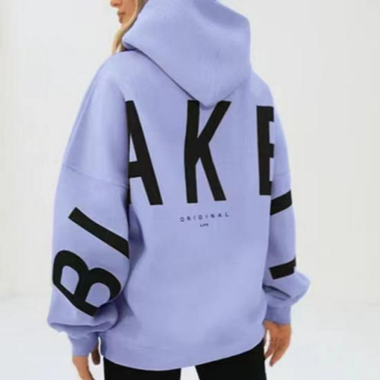 Damen Hoodie mit großem Buchstabenaufdruck aus Fleece - Locker geschnittenes Sweatshirt für Frühling & Herbst