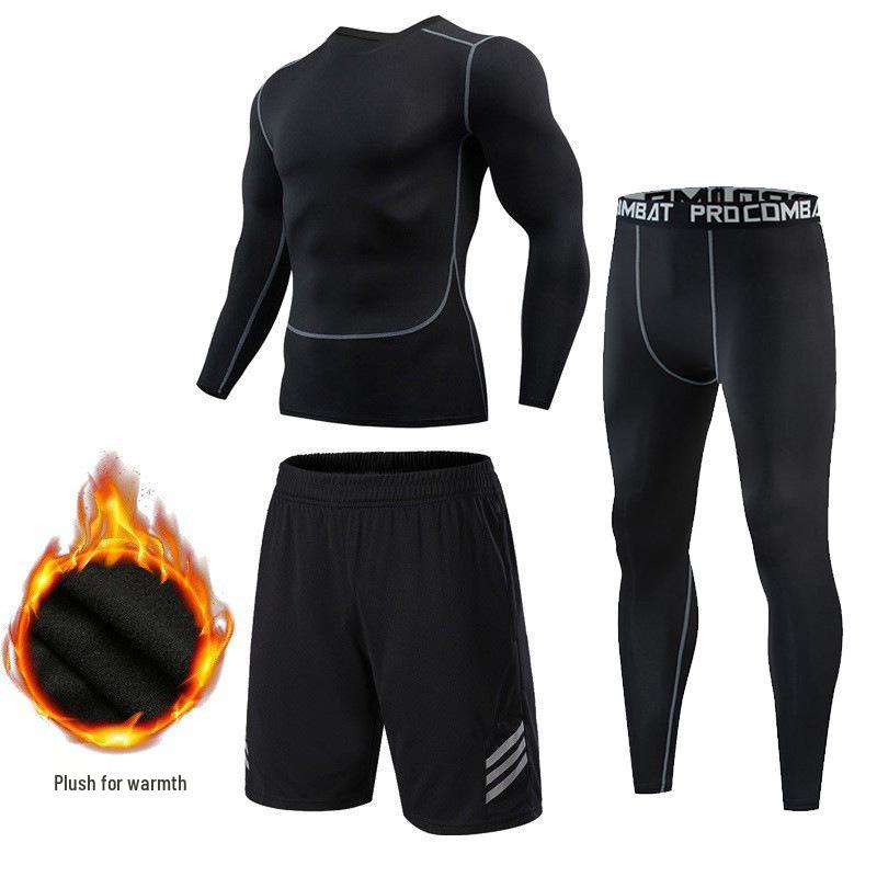 

Мужской осенне-зимний быстросохнущий компрессионный костюм: Теплый бархатный базовый слой для фитнеса и бега Medium